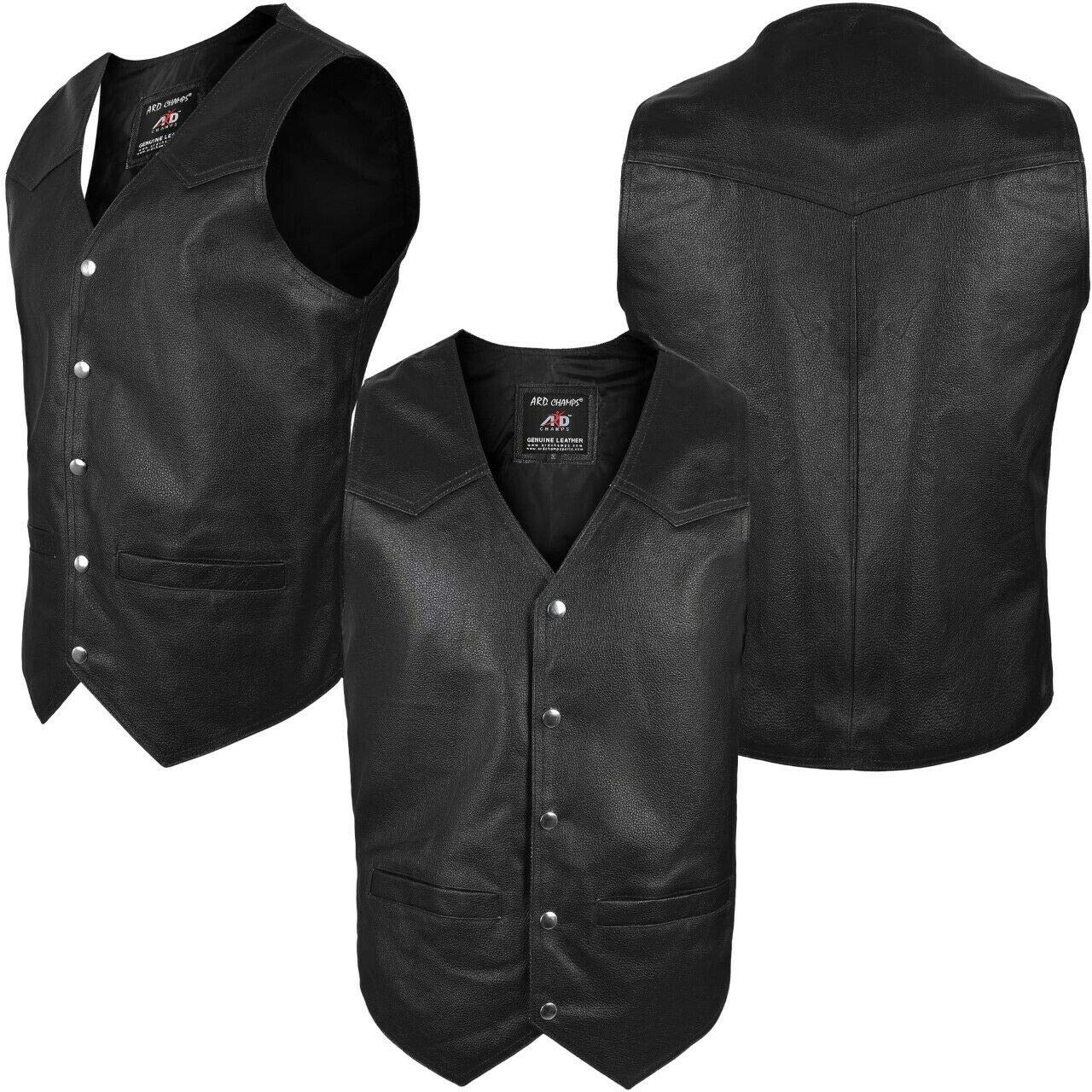 2Fit Men's Motorcycle Vest Genuine Cowhide Leather Black Style 950