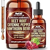 11in1 Beet Root Liquid Drops with Vitamin D3, Vitamin K2, Hawthorn Berry, Cayenne Pepper, Garlic, Hibiscus, Olive, Red Spinach, Green Tea, Ginseng - Digestion Support - 1 FL Oz - 60 Day Supply