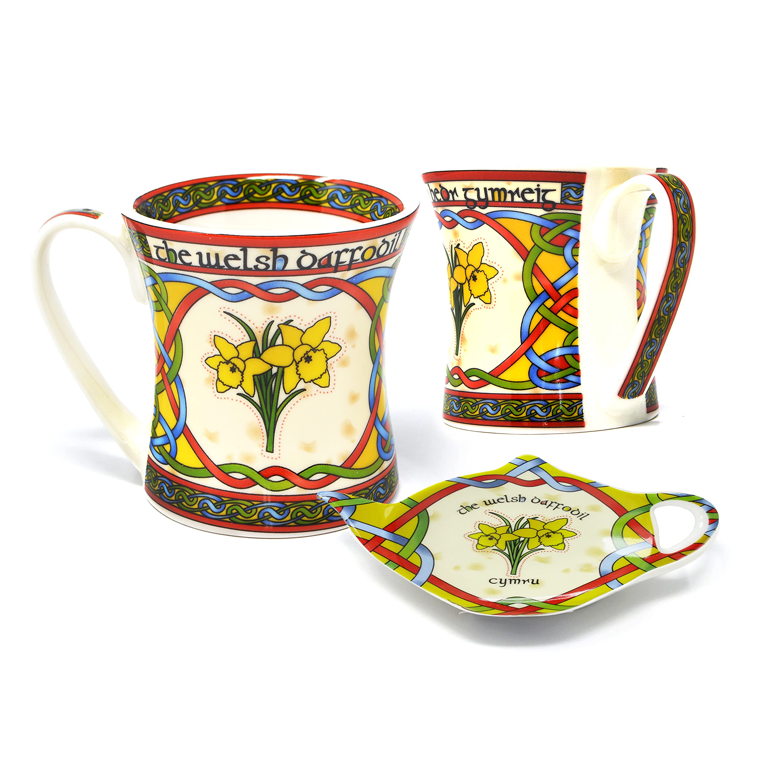 Royal Tara Set of 2 Welsh Daffodil Mug (Capacity 325ml/11fl oz) & Welsh Daffodil Teabag Holder(approx. 3.3in x 5in)
