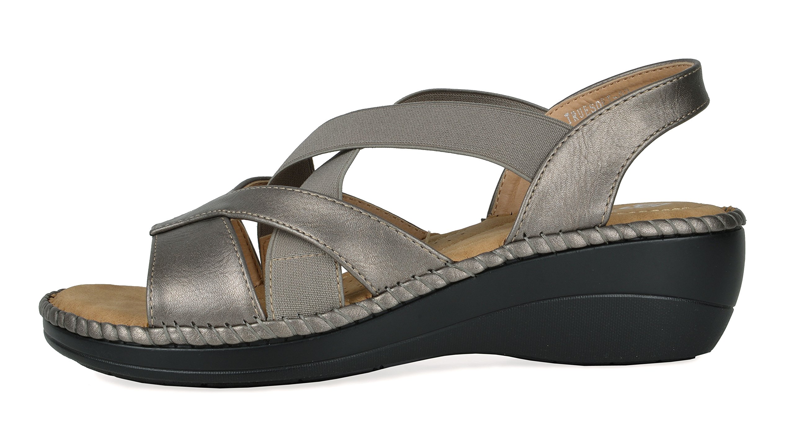 DREAM PAIRS Women's Truesoft_02 Pewter Low Platform Wedges Slingback Sandals Size 8.5 B(M) US - Image 4
