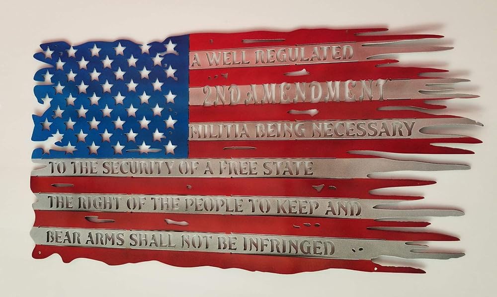 Metal Tattered 2nd Amendment Flag American US USA Plasma