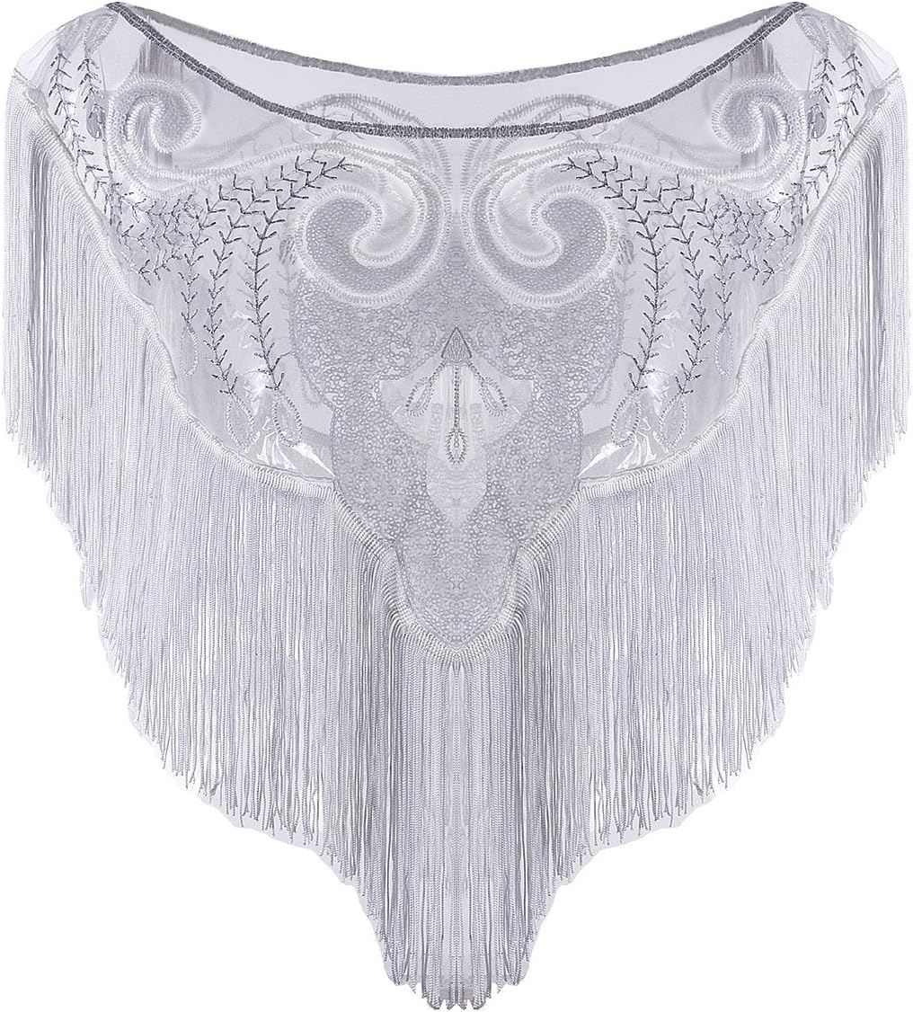 Women's Vintage 1920s Flapper Shawl Sequin Fringe Gatsby Evening Bolero Cape