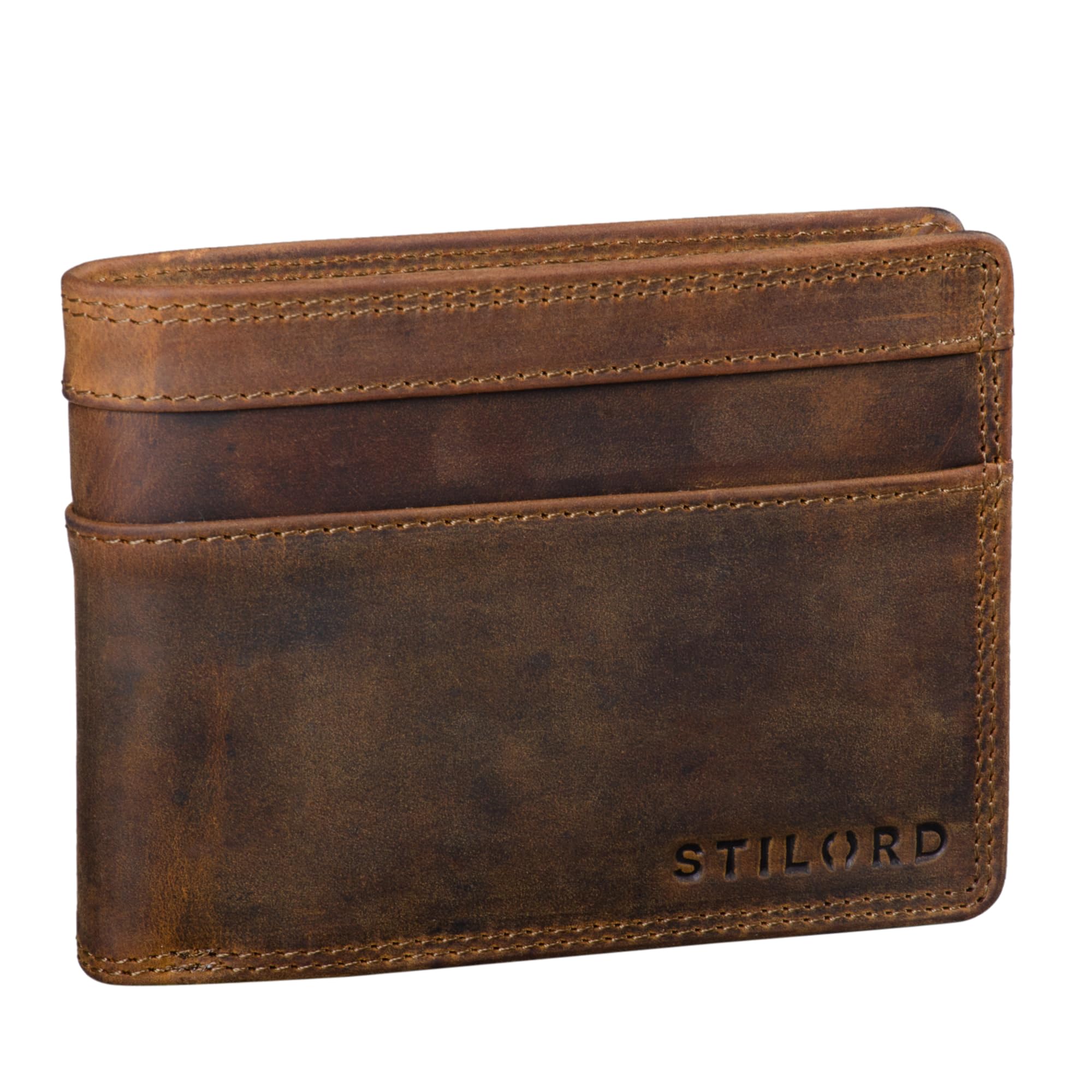 STILORD "Cooper" Vintage Leather Wallet for Men RFID Blocking Classic Purse Bifold with Coin Pocket in Black Gift Box Colour:Middle Brown
