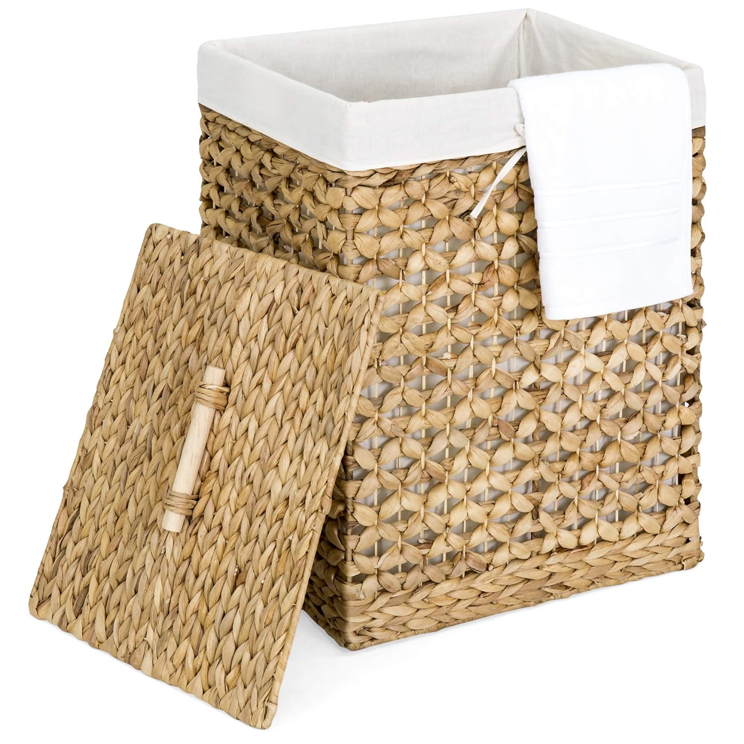 Best Choice Products Woven Water Hyacinth Wicker Portable Decorative Laundry Clothes Hamper Basket for Bedroom, Bathroom, Laundry Room w/Removable Liner Bag, Lid, Natural