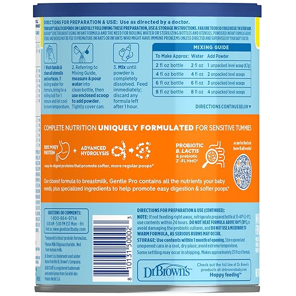GOOD START | DR. BROWN’S GENTLE PRO, BABY FORMULA POWDER FOR SENSITIVE TUMMIES, EASY DIGESTION & SOFTER POOPS, FORMULA WITH PROBIOTICS, DHA, ALLERGEN LACTOSE, MILK, SOY,TREE NUTS,NON-GMO,32 OZ, 1 PACK