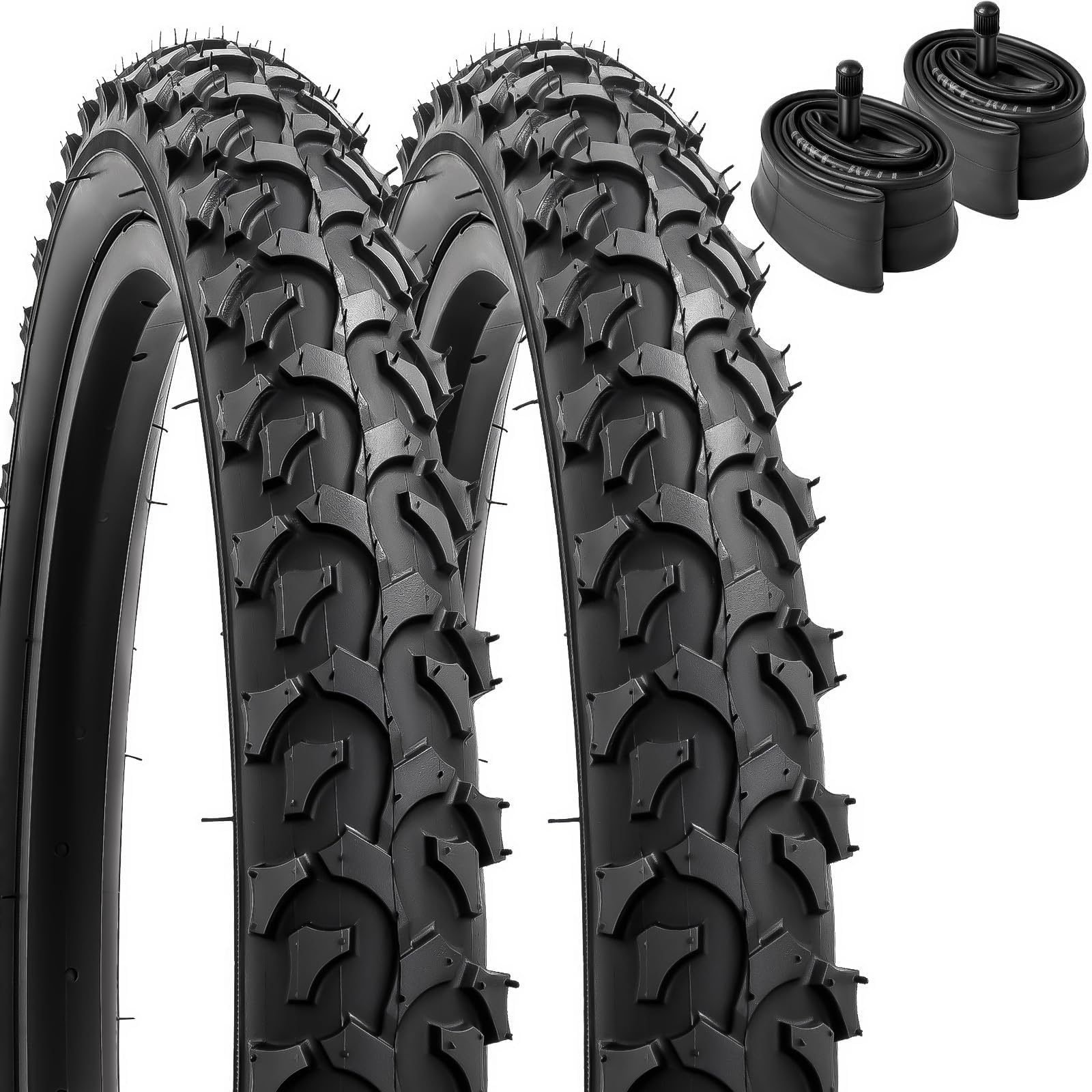 YunSCM 2-Pack Foldable 16 inch Bike Tyres 16x2.125 Tires 57-305 and 16'' Heavy Duty Bike Inner Tubes AV32mm Valve Compatible with 16x2.10 16x2.125 Mountain Bike Tyres and Tubes