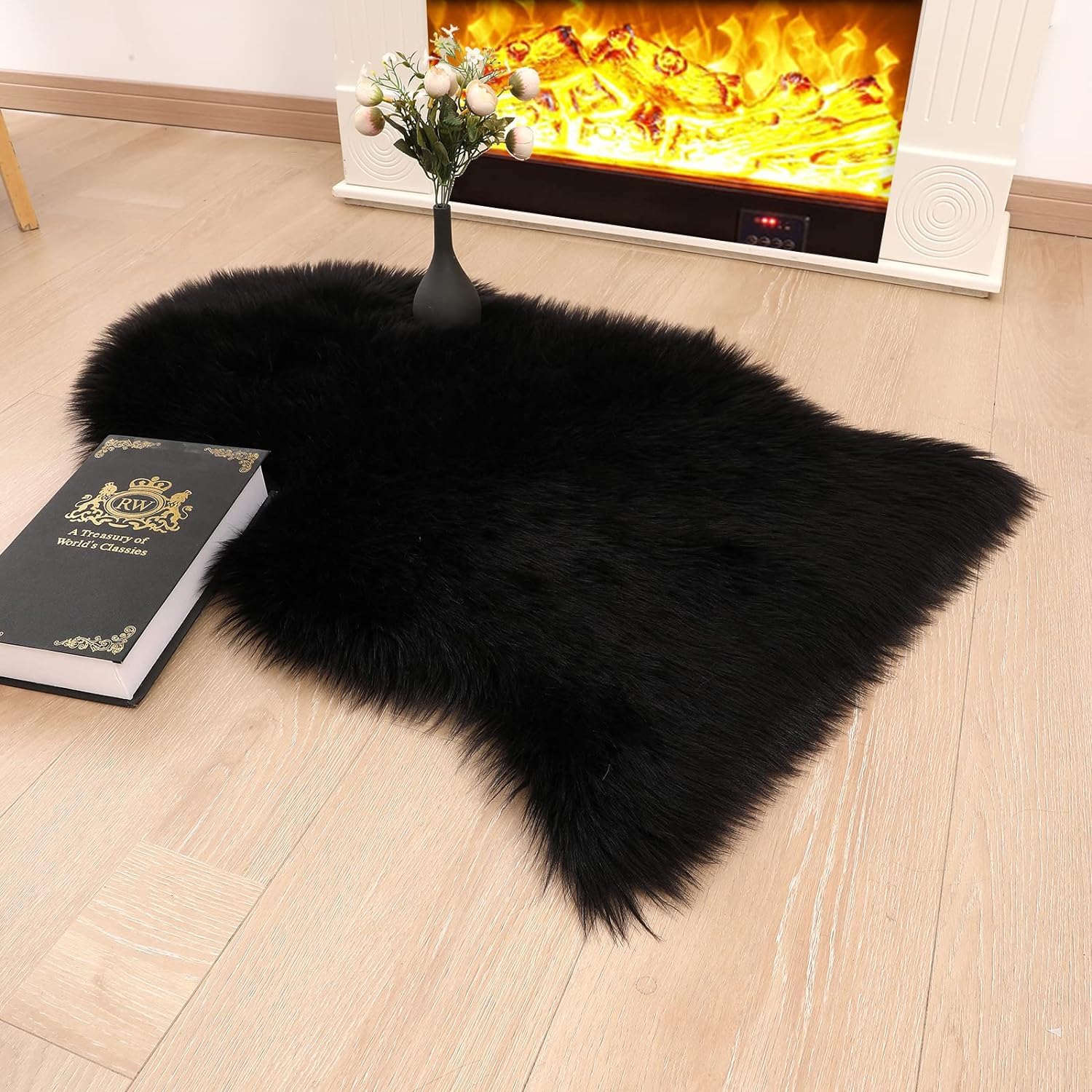 JXLOULAN Soft Faux Fur Sheepskin Rug Black 75x120 cm, Fluffy Area Rug Machine Washable, for Bedroom, kids room, Living Room, Nursery Decor — image 1