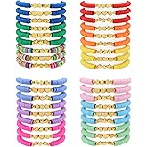 Asivsa 36 Pcs Preppy Friendship Bracelets for Teen Girls Heishi Cute Clay Beads Bracelets Bulk Colorful Heart Star Crown Friendship Surfer Bracelets Things Jewelry Gifts for Girls