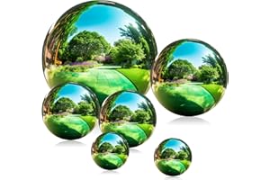 Mageeki Stainless Steel Gazing Ball, 6 Pcs 2-6 Inch Mirror Gazing Globe, Polished Shiny Sphere, Props of Photography, Gazing Balls for Home Garden Ornament (Green)