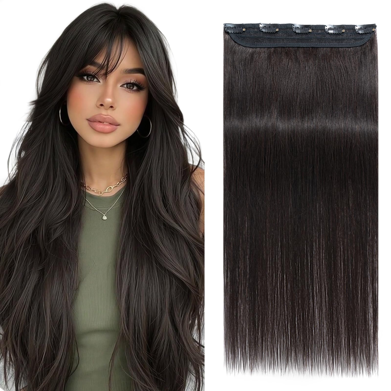 S-noilite Clip in Hair Extensions Real Human Hair One Piece Remy Human Hair Clip on Straight Natural Long Women (20inch 50g #1B Natural Black)