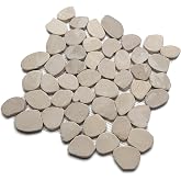 CNK Tile Sliced Tan Pebble Tile - 12" x 12" Hand-Sorted Natural River Stones for Shower Floors Bathroom Backsplashes and Landscaping - Durable Easy Maintenance Indoor &amp; Outdoor Use - Pack of 1