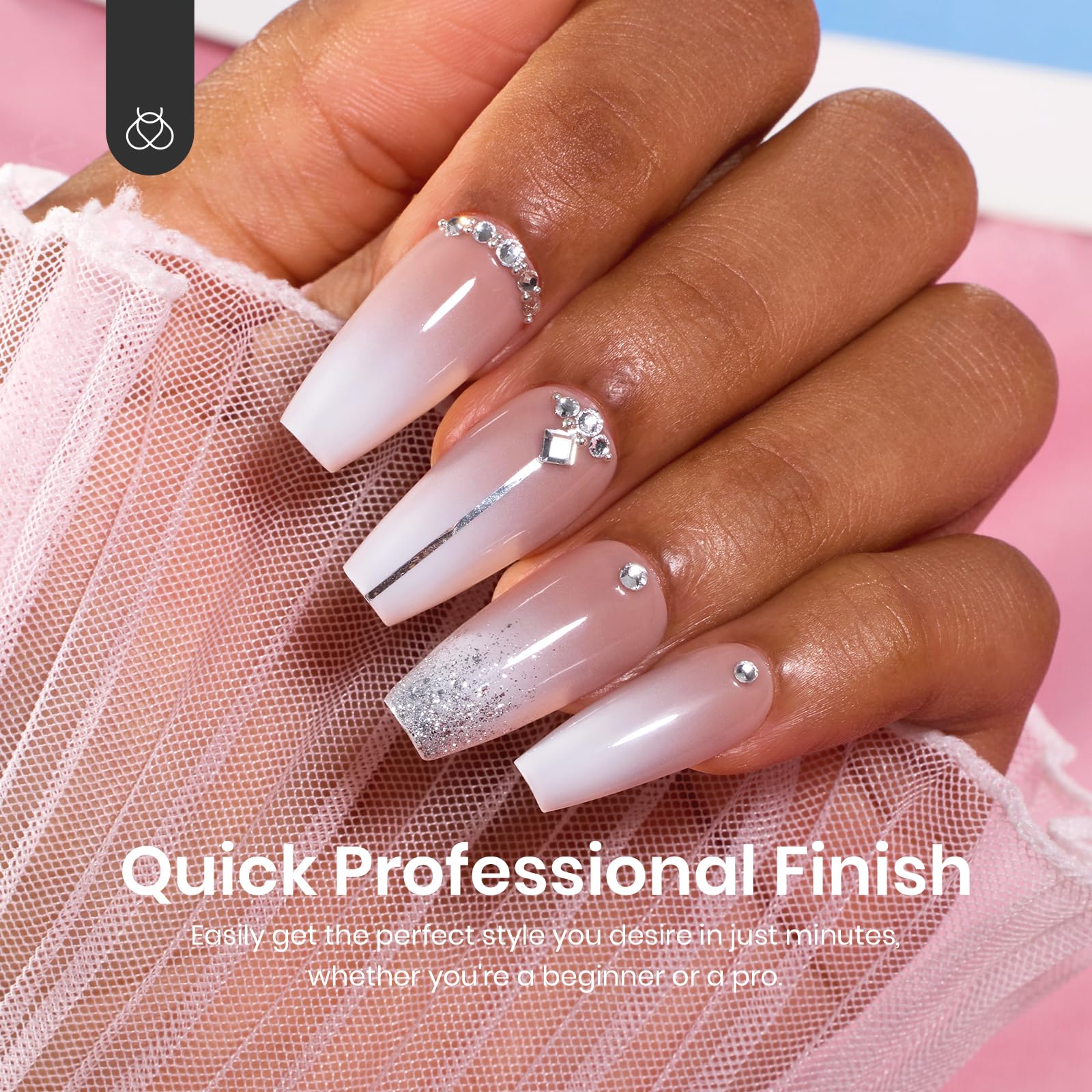 Beetles Press on Nails- 150 PCS 4 in 1 Ombre Gel Nail Tips Rosy Brown Medium Coffin Press ons Pre-applied Primer & Base Coat Glue on Nail Tips, No Need to File Fake Nails DIY Nails Gift for Women - Image 7