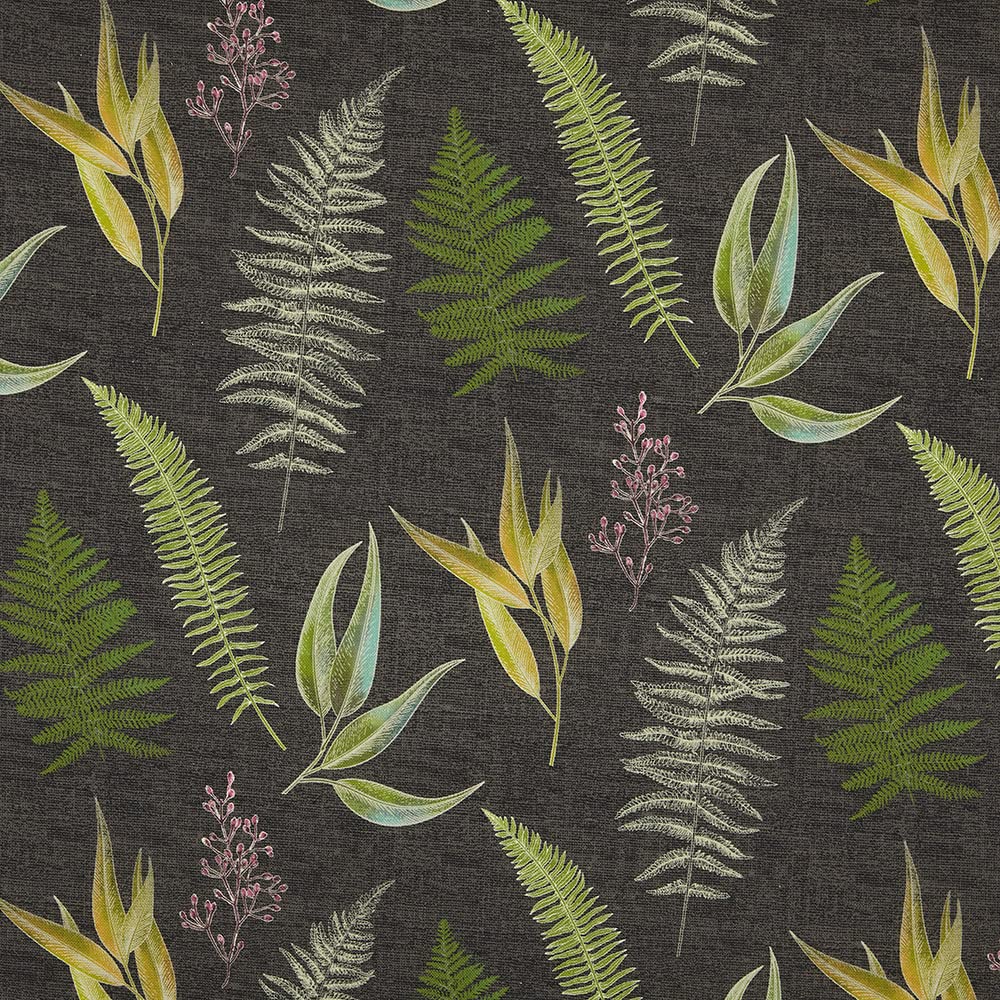 Kt KILOtela - Digital Printed Canvas Fabric, Half Panama Organic Cotton, Standard 100 by Oeko-Tex, 100 cm Length x 280 cm Width | Blumei, Botanical Ferns - Black ─ 1 meter