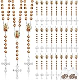 36 Pcs Wooden Bead Rosary Necklace with Crucifix and Our Lady of Guadalupe Scented First Communion Rosary with 36 Organza Bags Baptism Favors Catholic Gift for Men Women