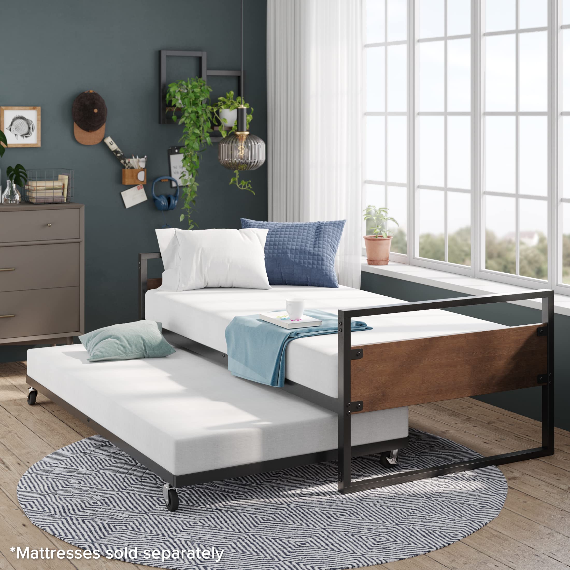 Photo 1 of ZINUS Suzanne Bamboo and Metal Daybed with Trundle, Mattress Foundation with Steel Slat Support, Easy Assembly, Twin