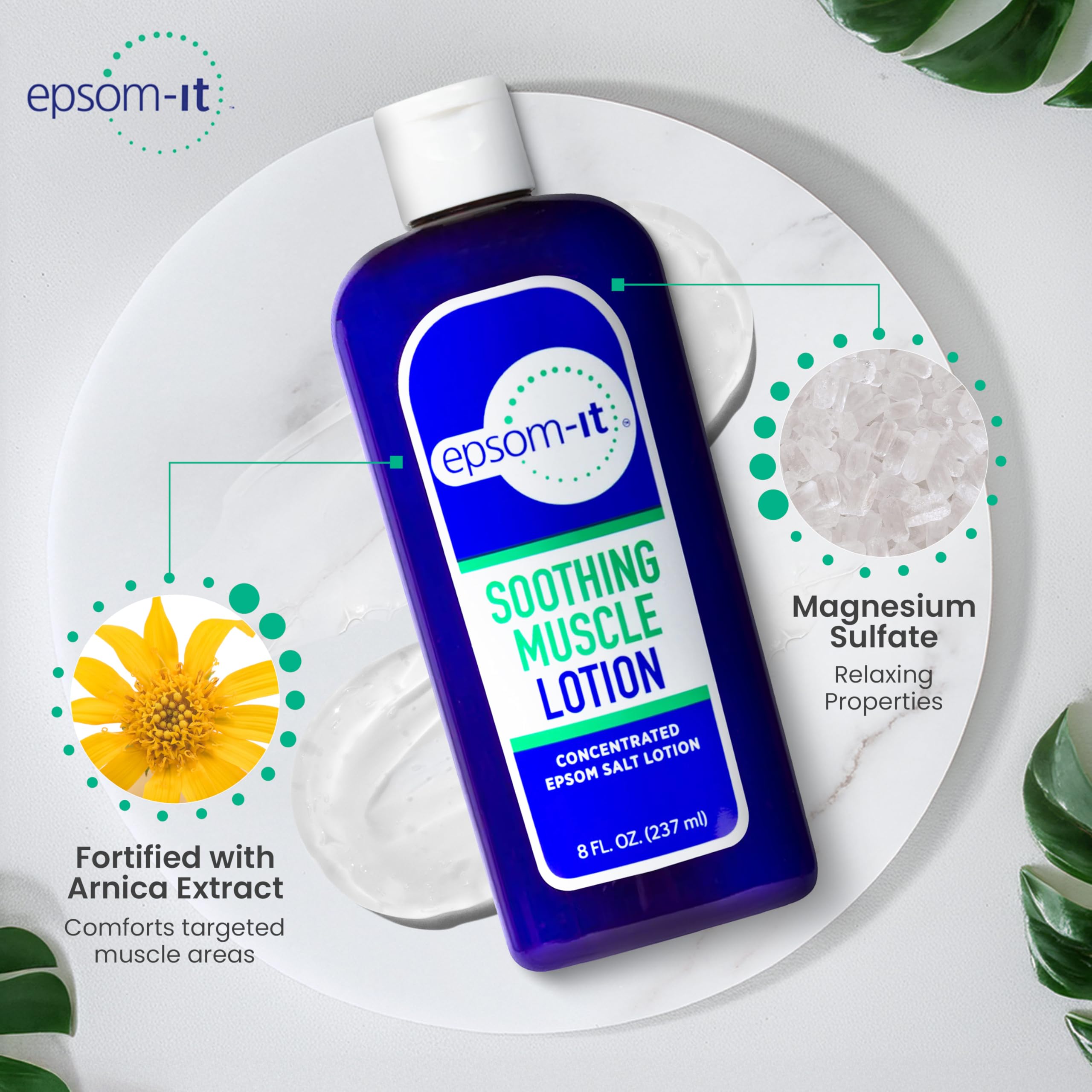 Epsom-It Soothing Muscle Magnesium Lotion – Epsom Salt Topical Cream with Arnica and Magnesium Sulfate - Designed for Muscle Stiffness, Leg Cramps, Feet, Knees and Achy Feet - 8.0 oz