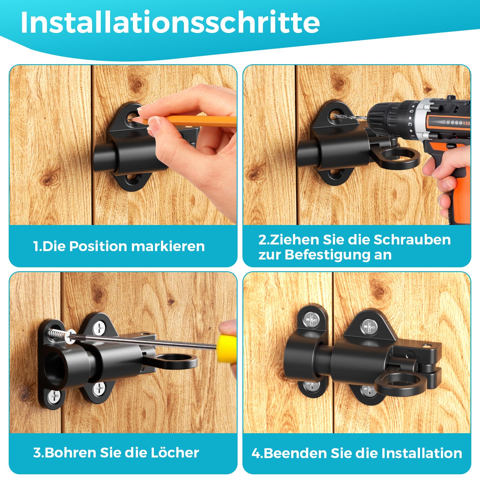 2 Stück Automatische Türriegel, Federriegel Schlossriegel, Riegelschloss Gartentor Riegel Schubriegel mit Schrauben, Schiebeschloss für Fenster, Schranktüren, Gartentore, Tierkäfige usw 8