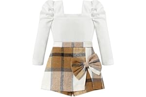 KISSB Toddler Girl Clothes Square Neck Puff Sleeve Top and Skort Set 2PCS Fall Winter Girls Outfits