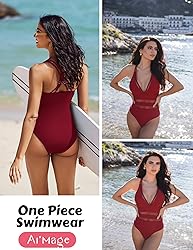 AI'MAGE Women One Piece Swimsuit Sexy V Neck