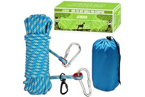 JENICO Dog Tie Out Cable for Camping - 50ft/70ft/100ft Portable Reflective Overhead Trolley System for Dogs up to 300lbs - Dog Lead for Yard Camping | Parks | Outdoor Events Blue