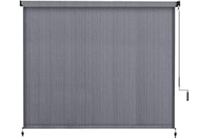 VOXBIN Outdoor Cordless Roller Shade 10' W X 8' H with Spliced Design, 220GSM Roll Up Blinds Shade for Patio, Yard, Deck and Porch, Grey