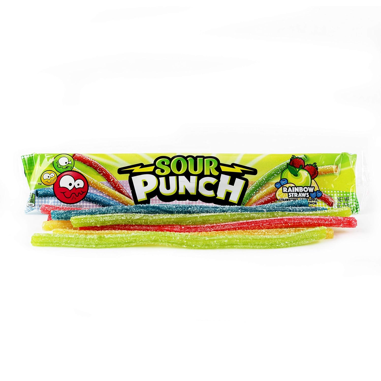 Sour Punch Straws, Rainbow Fruit Flavors, Chewy Sweet & Sour Candy, 2oz Tray (24 Pack) : Grocery & Gourmet Food