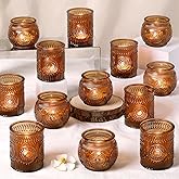 DARJEN 24Pcs Amber Votive Candle Holders - Vintage Glass Candle Holder, Candle Holders Bulk for Wedding & Home Decoration, Tea Lights Candle Holders for Festival Party Gift