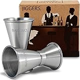 Double Jigger Set by Barvivo - Measure Liquor with Confidence Like a Professional Bartender - These Stainless Steel Cocktail Jiggers Holds 0.5oz / 1oz - The Perfect Addition to Your Home Bar Tools.
