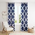 Trade Star 100% Cotton Curtain Premium Quality Indigo Window Curtain Panel Indian Decorative Sheer 60x44 Inches Long Curtain Boho Shibori Tie Dye Pattern Curtain for Living Room Decor (Pattern 6)