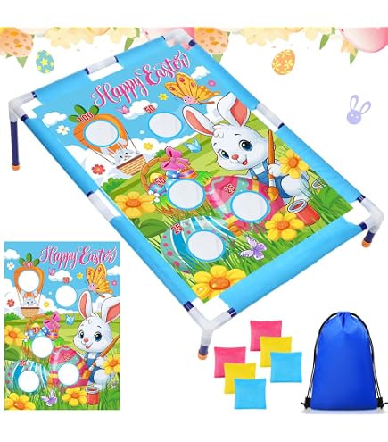 Kathfly 5 Set Easter Egg Ring Toss Game With 5 Targets & 10 Rings - Indoor Outdoor Family Party Activity