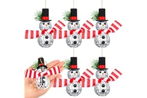 Quzzil 6 Pieces Christmas Snowman Hanging Disco Ball Decorations Reflective Mirror Snowman Hanging Ornaments with String Hats Disco Ball Decor for 70s Disco Themed Xmas Tree Wedding Party Supplies