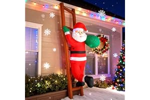 InfleasJoiy 8FT Santa Claus Climbing on Ladder Christmas Decoration with Built-in LED Lights, Christmas Outdoor Inflatable Decoration for Lawn, Yard, Garden, Patio
