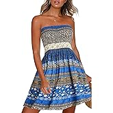 CHICGAL Summer Dresses for Women Beach Cover Ups Strapless Boho Floral Print Sundress