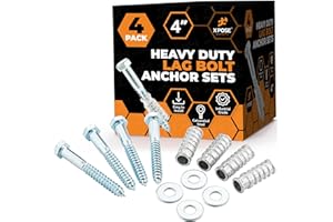 Concrete Anchors Set with 4" Lag Bolt, Shield and Washer - 4 Sets per Pack - 1/2" Bolt Lag Screws 4-Inch for Speed Bumps for 