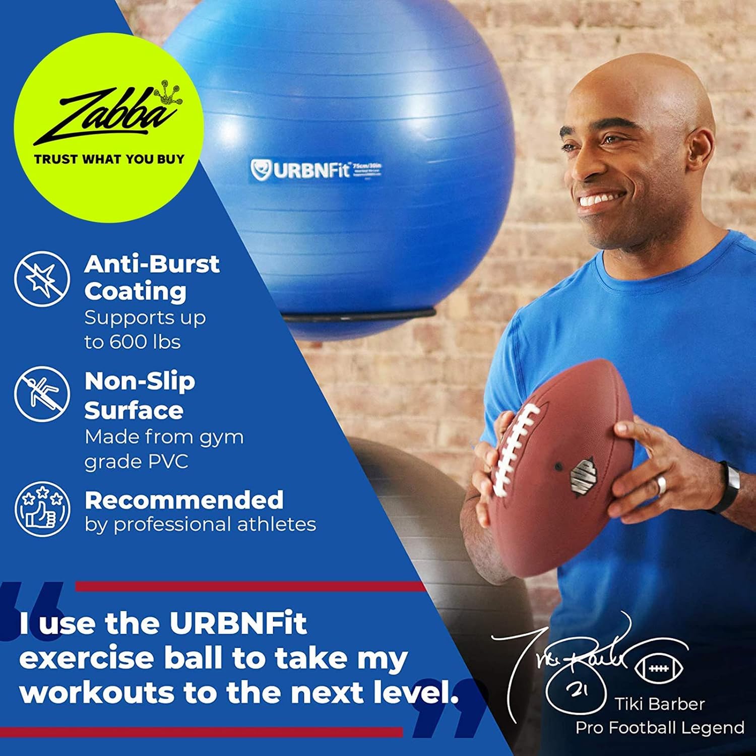 URBNFit Exercise Ball (Multiple Sizes) for Fitness, Stability, Balance & Yoga Ball - Workout Guide & Quick Pump Included - Anti Burst Professional Quality Design: Sports & Outdoors
