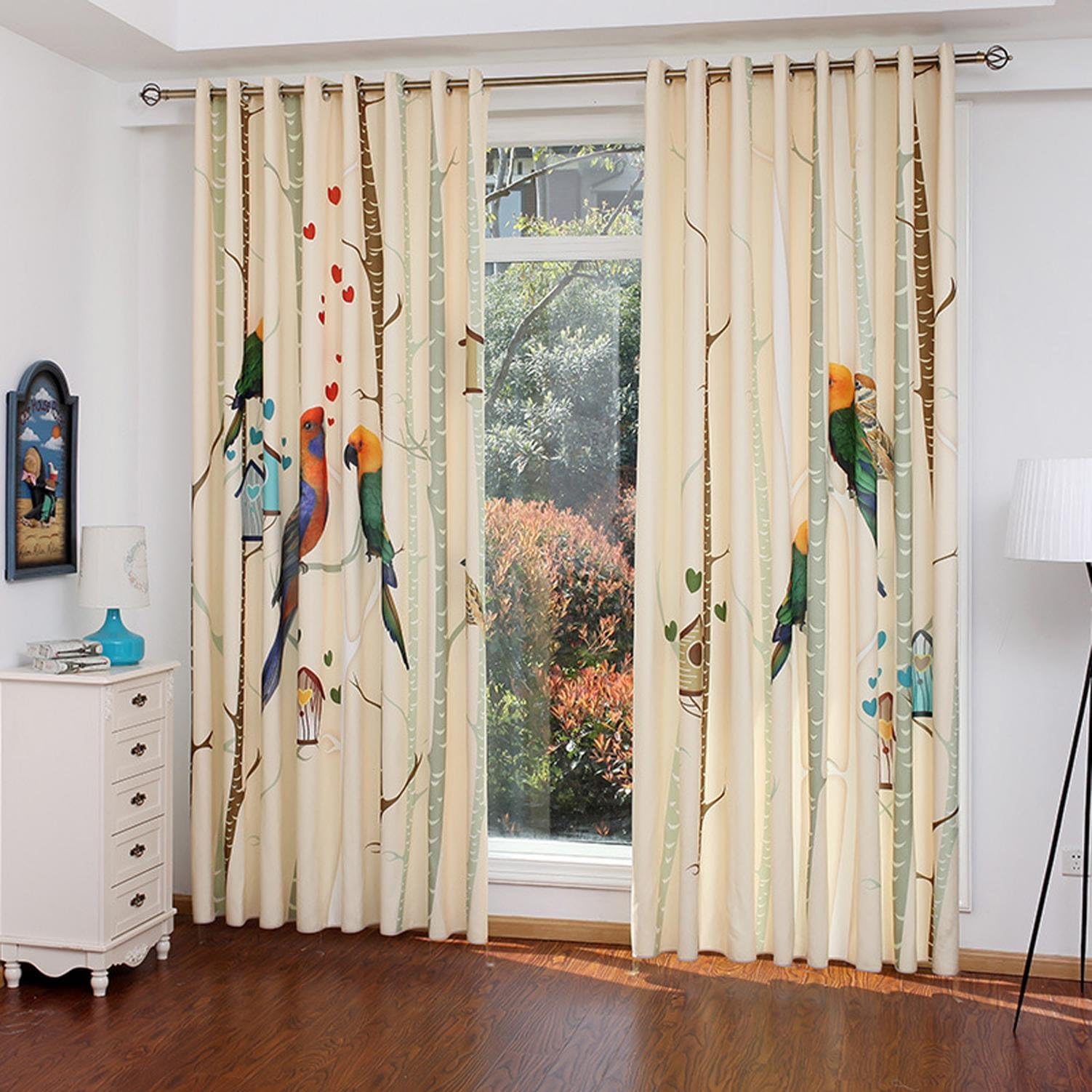 AINIJ Linen flannel Parrot Curtains cloth Environmental printing linen flannel blackout curtain room bedroom study fabric, 1.3m