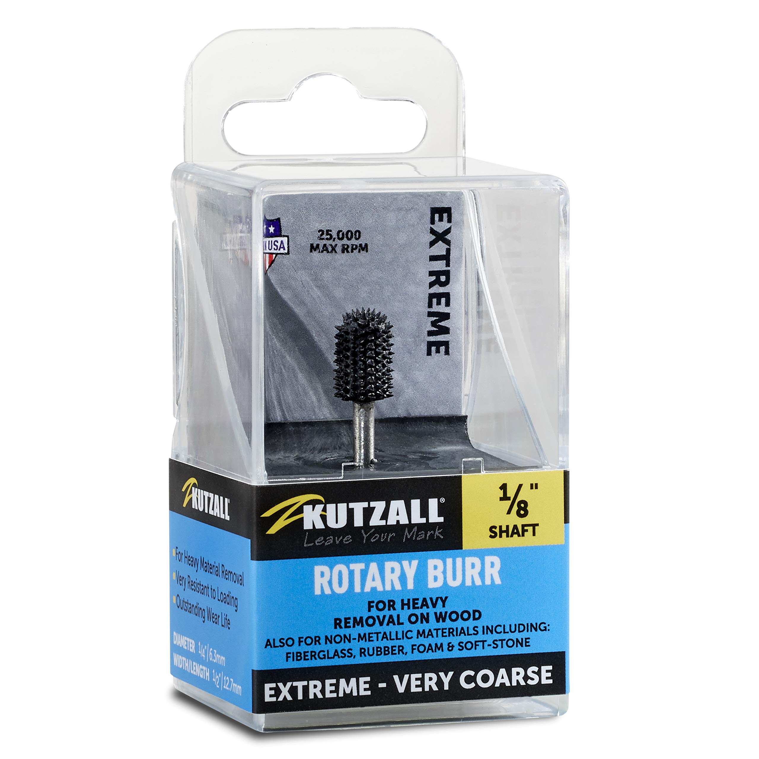 Kutzall Extreme Ball Nose Burr, 1⁄8" Shaft, Very Coarse - Woodworking Attachment for Dremel, Foredom, DeWalt, Milwaukee. Abrasive Tungsten Carbide, 1⁄4" (6.3mm) Dia. X 1⁄2" (12.7mm) Length, BNX-14-EC