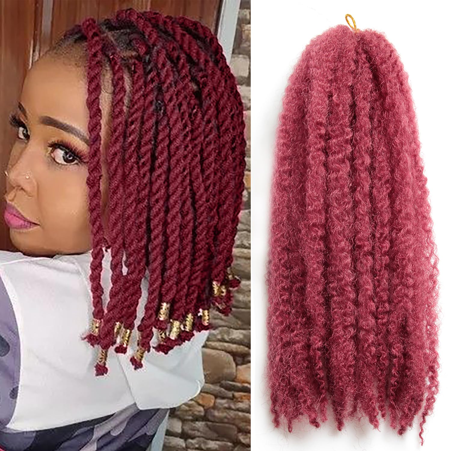 Photo 1 of TUVOJALE Marley Twist Braiding Hair 14 inch Afro Kinky Curly Crochet Braids 8 Packs Cuban Twist Crochet Braids Synthetic Low Maintenance Skin-Friendly Marley Hair Extensions(118#, Packs of 8)