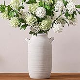 Large Flower Vase Home Decor - 12 inch Tall Ceramic Farmhouse Rustic Table Vases with Handle Living Room Decoration Decorative Rustic Pottery for Floor Kitchen Shelf Coffee Dining Desk Fireplace