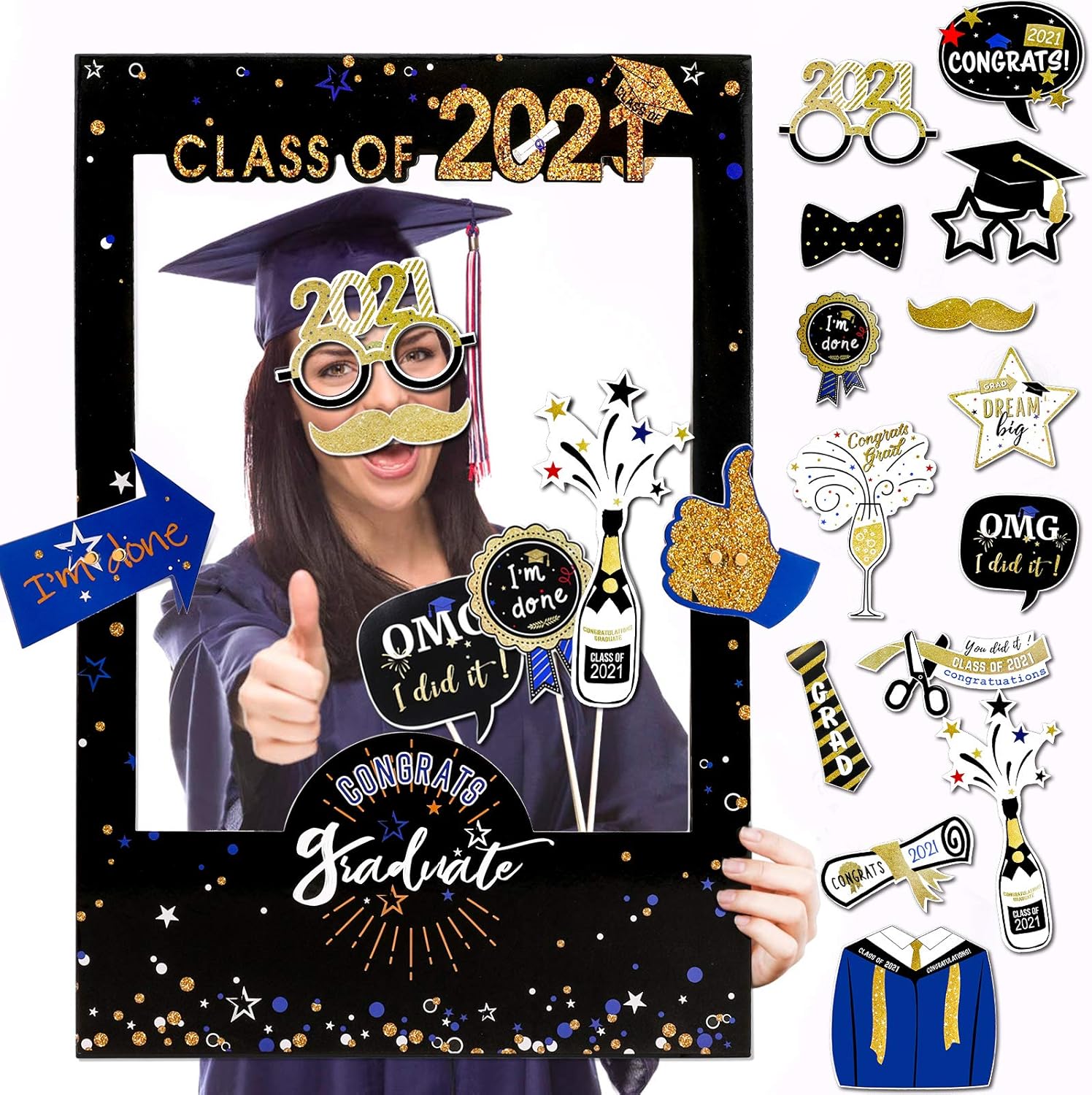 Amazon Com Konsait Graduacion Photo Booth Props Con Clase De 21 Grad Photo Stand Marcos Selfie Picture Frame Diy Kit Para Decoraciones De Fiesta De Graduacion Fiesta Favors Suministros Home Kitchen