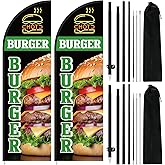 FuWeave 2 Pcs Burger Advertising Swooper Flag Banner 8.2ft Feather Flags with Pole Advertising Feather Banners Sign for Business Store