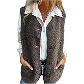 MakeMeChic Women's V Neck Fuzzy Sweater Vests Sleeveless Button Down Fall Retro Vest Outerwear