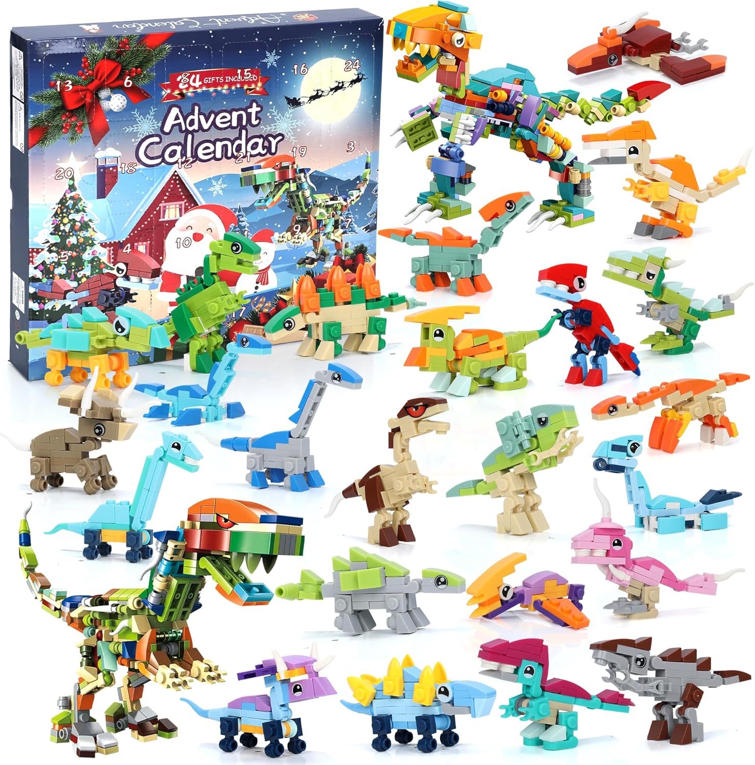 Advent Calendars - Advent Calendar 2023 Dinosaur Building Blocks Countdown to Christmas with 24 Days of Exciting Surprises Building Blocks Toys Advent Calendar for Kids Christmas Gift