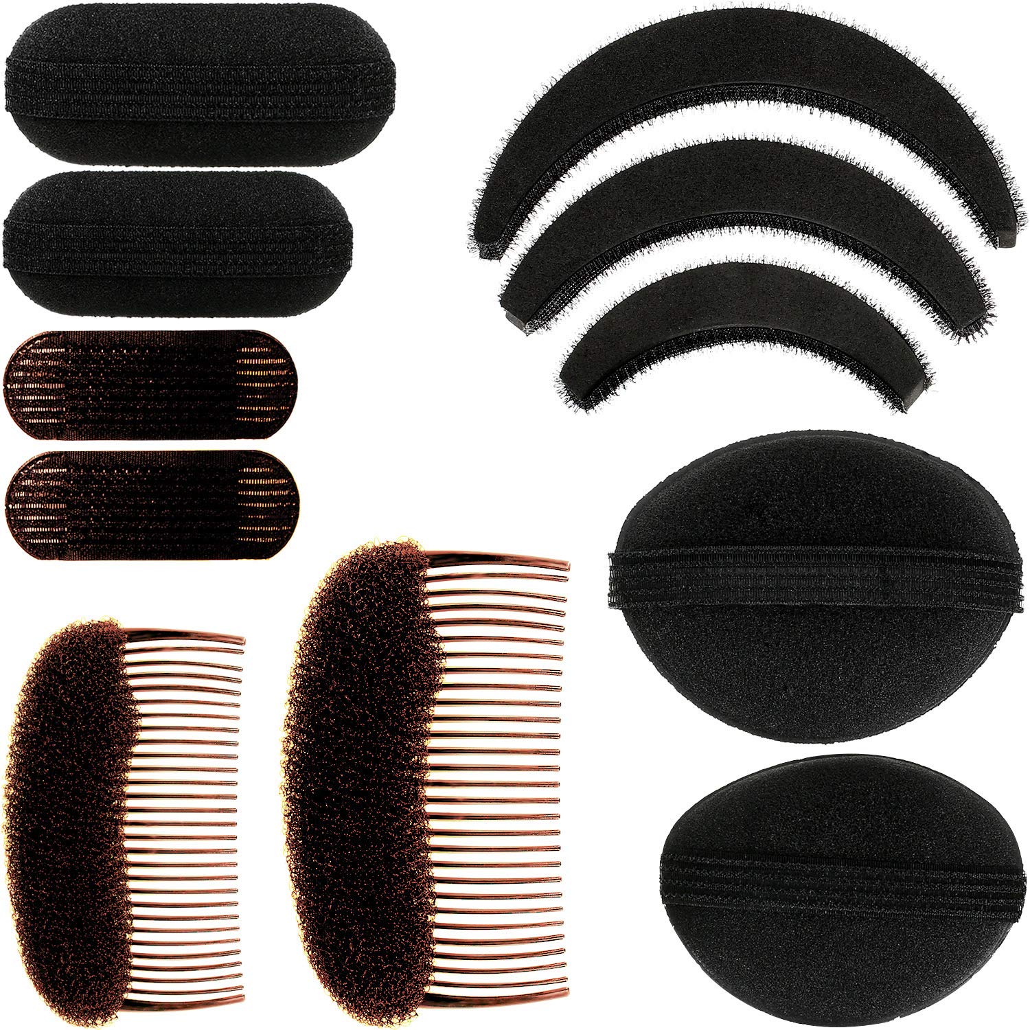 11 Pieces Women Sponge Volume Bump Inserts Hair Bases Hair Styling Tools Hair Bump Up Combs Clips Black Sponge Hair Accessories for Women DIY Hairstyles (Black): Beauty