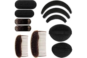 WILLBOND 11 Pieces Hair Bump Sponge Volume Hair Bases Set Bump It Accessory for Volume Insert Styling Tools up Combs Clips Sponge Bun Updo Accessories for Women DIY Hairstyles(Black, Brown)