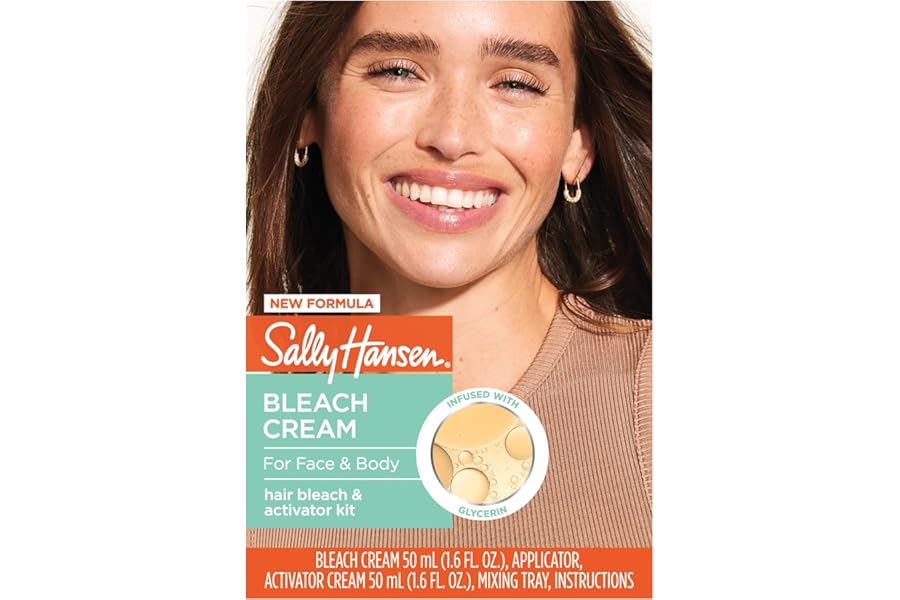 Sally Hansen Bleach Cream for Facial & Body Hair | Vegan Formula with Glycerin | All Skin Types