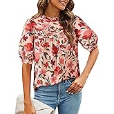 PRETTYGARDEN Floral Tops for Women Blouses Dressy Casual 2026 Summer Trendy Outfits Boho Pleated Short Sleeve Shirts