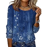 Zeagoo 3/4 Length Sleeve Womens Tops Round Neck Casual Summer Tunic Tops Basic Tees Blouses Dressy T-Shirts Pleated Shirts
