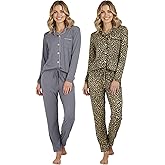 Real Essentials 2 Pack: Women's Soft Pajama Set | Button Down Top and Lounge Sleep PJ Pants | Matching Sleepwear (Plus Size)