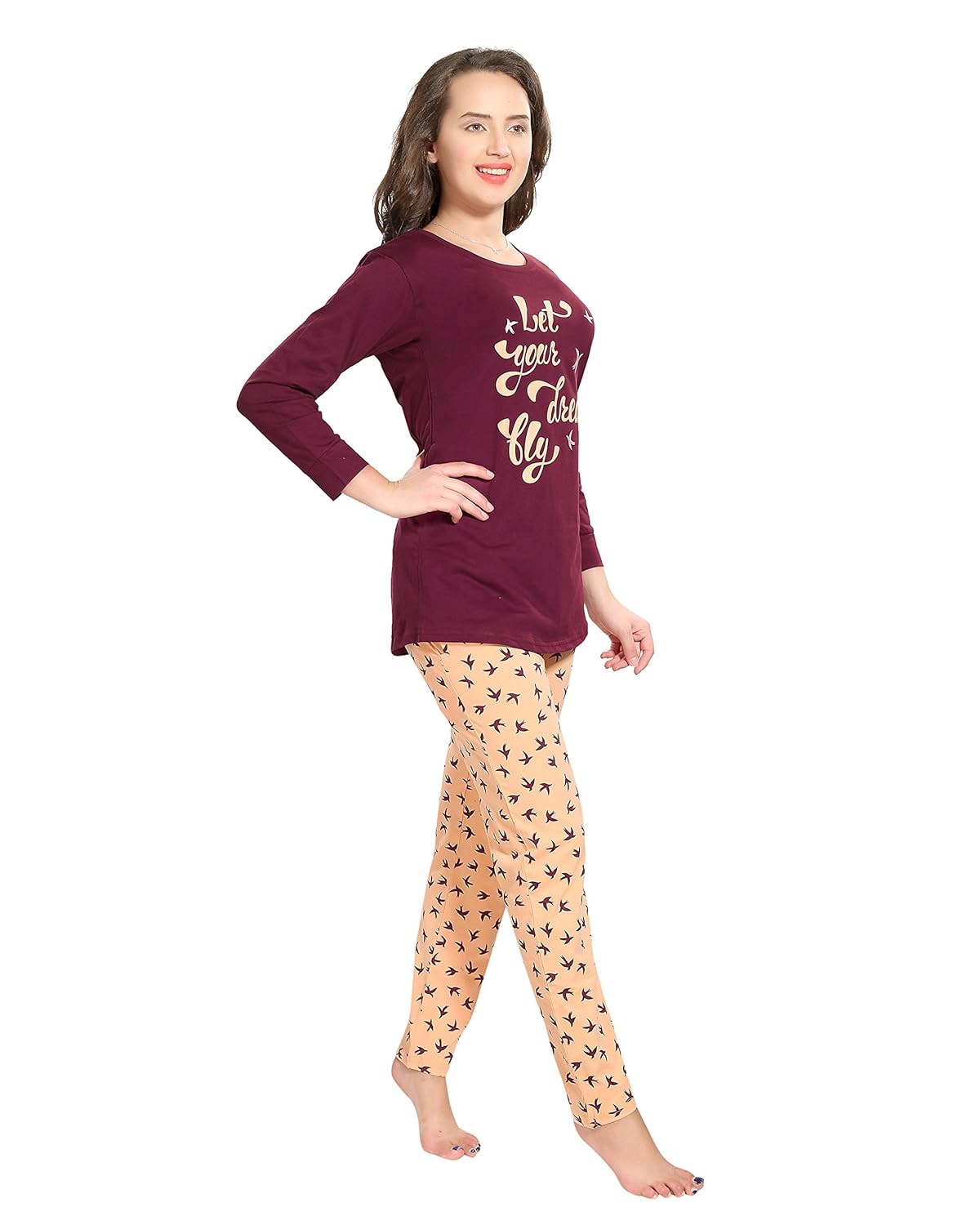 av2 women printed 3/4th sleeve top and pyjama nightwear set